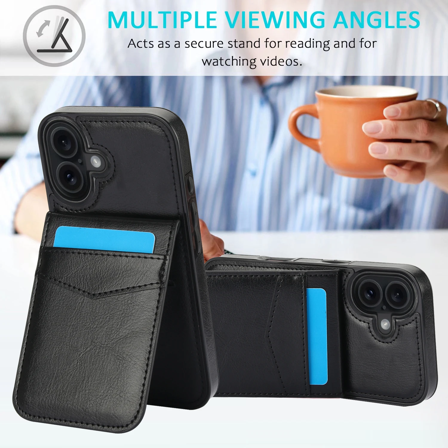 Elegant Leather Phone Case with Card Holder and Stand Feature - Protective Cover