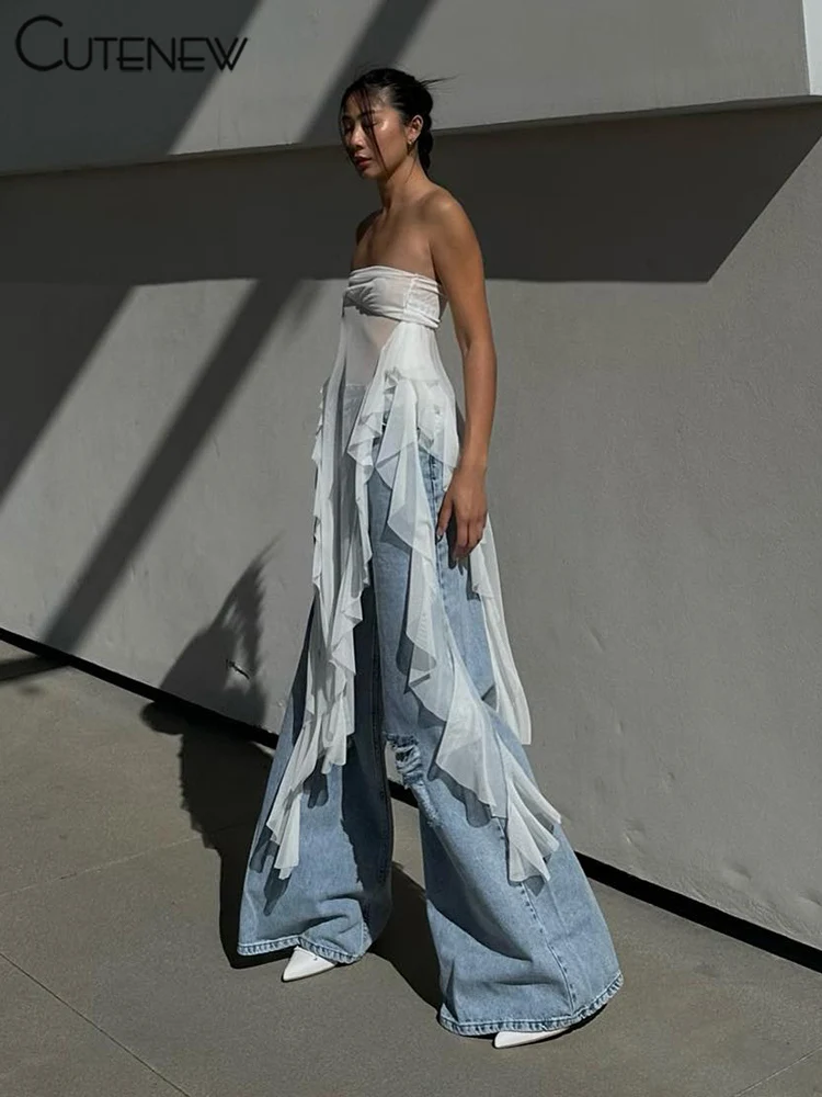 Summer Solid Sexy Off-Shoulder Women Crop Top Casual Tube Strapless Streetwear Long Ruched Club Party Lady Tank Top