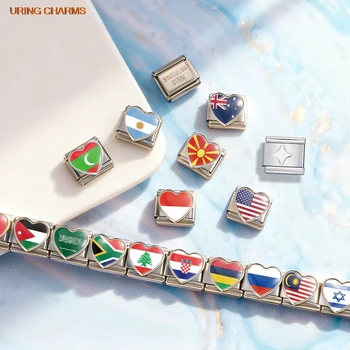 URING Colorful Women Men Love Heart Italian Charm Link fit 9mm Bracelet Making Stainless Steel Beads DIY Jewelry Accessories 1