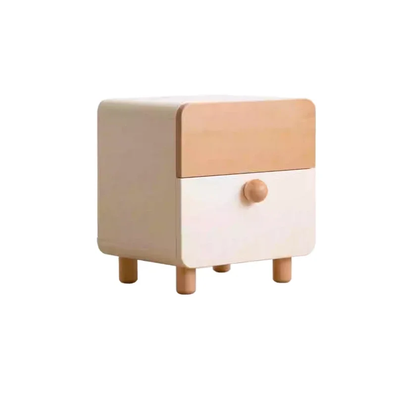 Solid wood bedroom cream wind color matching bedside cabinet simple household white drawer locker