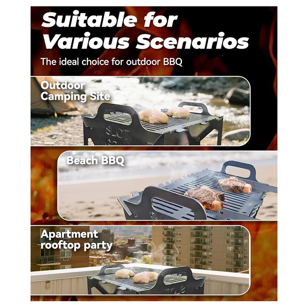 Portable Collapsible Grilling Rack For Camping BBQ Tool-Free Setup Metal Small Travel Grills For Backyard Patios Gatherings