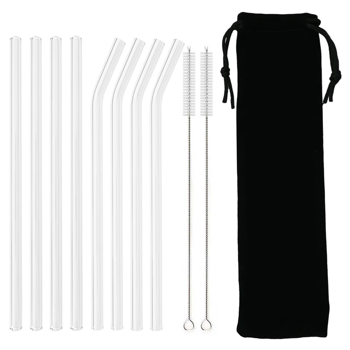 Eco-Friendly Reusable Glass Straw Set with Cleaning Brush