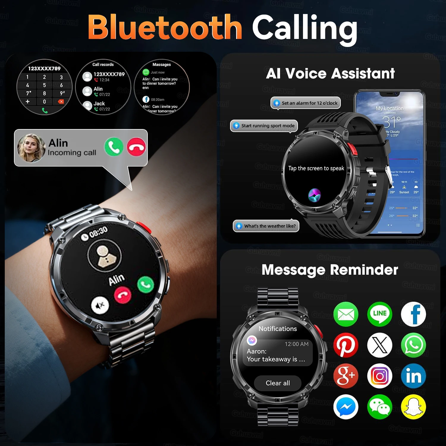 Nuevo reloj inteligente militar T-Rex3 Ultra 1100mAh con batería 5 ATM resistente al agua 1,7 "AOD brújula GPS rastreador deportivo relojes inteligentes para exteriores - Imagen 5