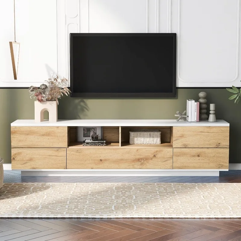 

Merax Wood TV Stand Entertainment Center with Storage Cabinets & Open Shelves, Modern TV Console Table for TVs Up to 80”