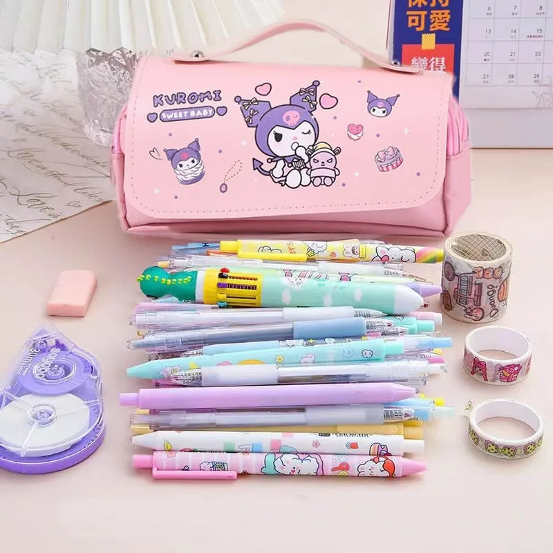 

Sanrio Kuromi Большой Вместительный карандаш, женская сумка, милые Мультяшные милые детские школьные принадлежности, хранение косметики, ручка, чехол, канцелярские принадлежности