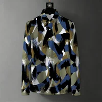 Chemise à manches longues pour homme style streetwear, imprimé graffiti géométrique rétro, haut décontracté et tendance anti-plis 4