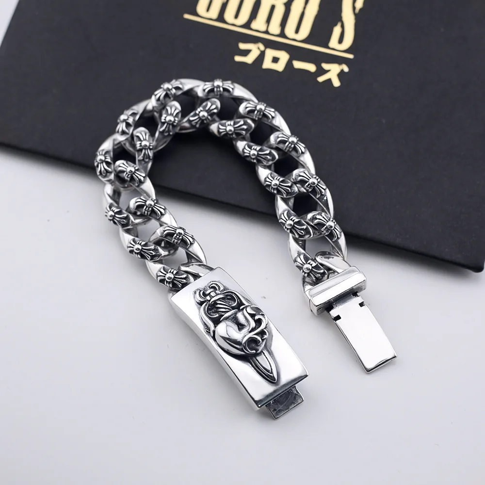 

American style trendy vintage personality hip-hop punk domineering peach heart sword bracelet