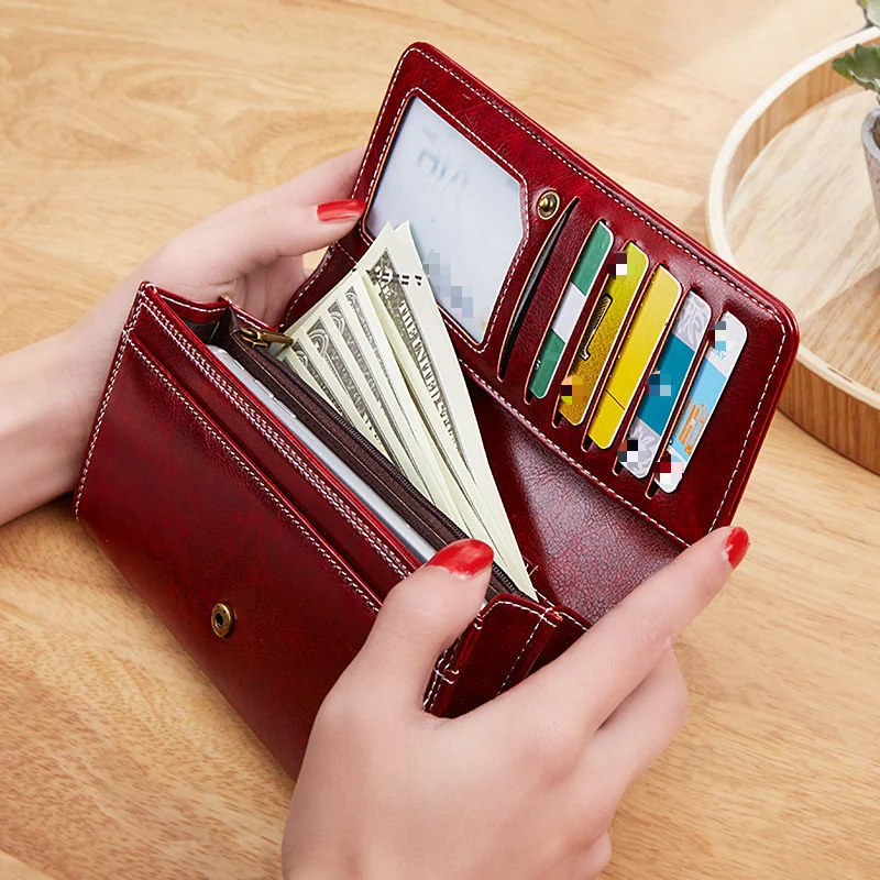 Wallet Women's Long Retro Oil and Wax Skin Large Capacity Handheld Bag 2024 Fashion New Phone Bag Multi Card Bag Wallet_voghion.com