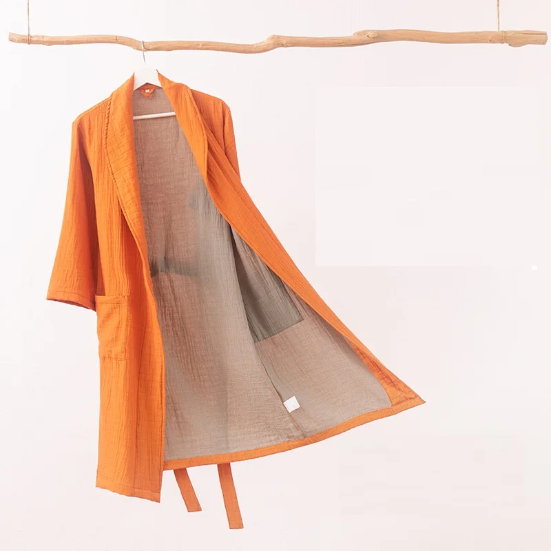 Couples Spring Summer Pure Cotton Double Layer Gauze Bathrobe Thin Dyed Fabric Home Clothing Japanese Style Kimono Robe Pajamas