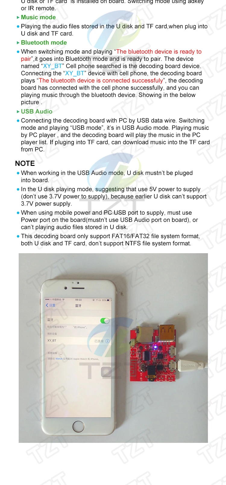 3W Auto Bluetooth 4.1 MP3 WAV Decodierung Board Lautsprecher Verstärker Audio Empfänger Modul Unterstützung USB/TF/U-DISK/IR Fernbedienung Rot – Detail 3