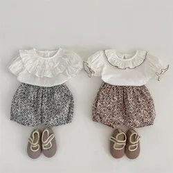 2024 New Summer Baby Fashion Cotton Short Sleeve T Shirt Tops And Floral Shorts 2 Piece Suit Girl Clothing Set Clothes 0-3 Years