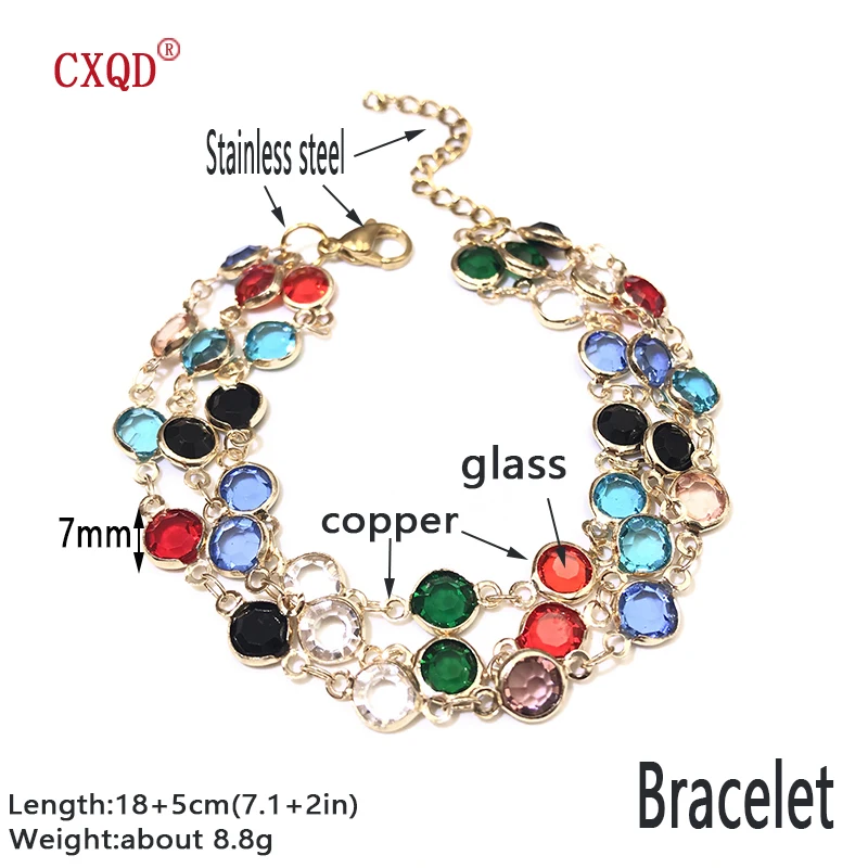 Multicolor Stainless Steel Lobster Clasp Glass Copper Combination Golden Bracelets For Women Girls Kids Gift
