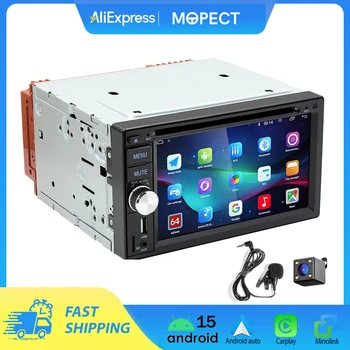 MOPECT Radio Estéreo para Auto Doble DIN de 6.2 Pulgadas con Carplay y Android Auto Inalámbricos, Reproductor de CD/DVD, AUX, FM, Bluetooth, USB, MP5, Mirror Link 1