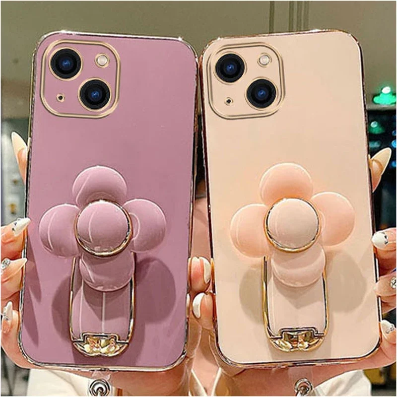 Luxury Metal Windmill Flower Plating Case For iPhone 15 14 13 12 11 Pro Max 15Plus X XS XR 7 8 Plus Soft Cover 15ProMax 14Pro