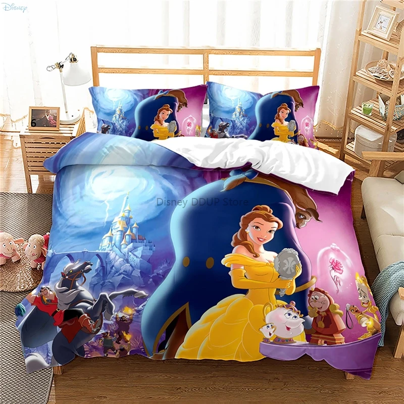 Beauty and The Beast Bedding Set Cartoon Disney Movie Pattern Duvet Cover Pillowcase Europe USA Australia King Size Bed Linens