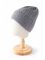 35% Cashmere Blend Thick Vintage Cable Beanies Women Solid Ribbed Hem Soft Knitted Cap Hat Wool Autumn Winter Warm Skull Caps 2