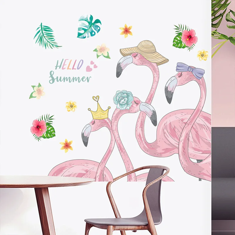Creative Flower Flamingo Animals Wall Stickers DIY Green Tree Leaves Mural Decals for House Kids Bedroom Living Room Decorations | Дом и сад