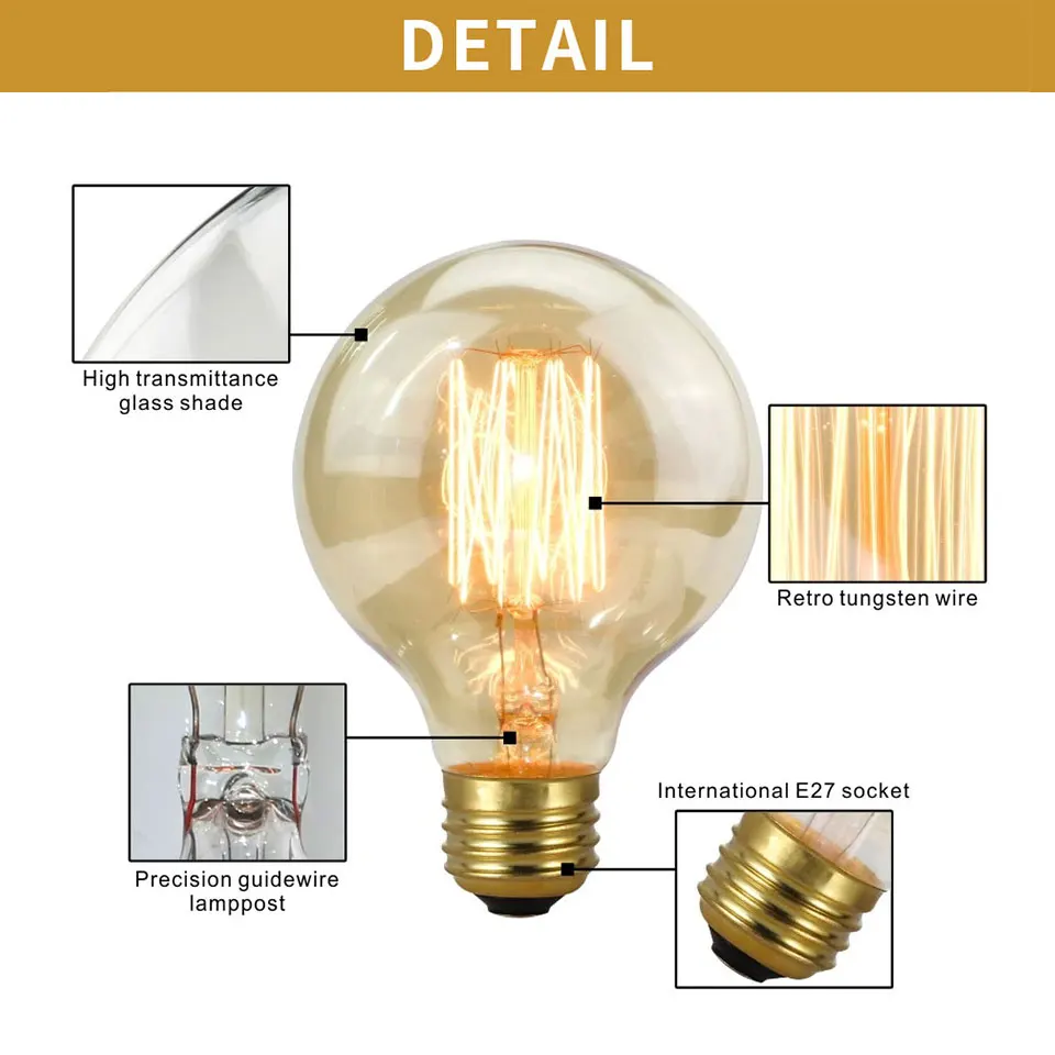 Reteo Edison Light Bulb 220V 110V E27/E26 A19 ST64 40W Vintage Filament Light Bulb Edison Lamp For Home Vintage Edison Lamp