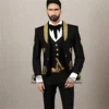 Stylish Gold Embroidered Groom Wedding Tuxedo 3 Pieces Sets Men Suit Customized Prom Blazers Pants Outfit Business Costume Homme 1