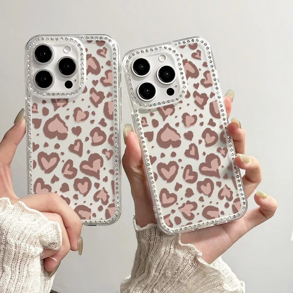 Heart-Shaped Leopard Print Shockproof Transparent Phone Case
