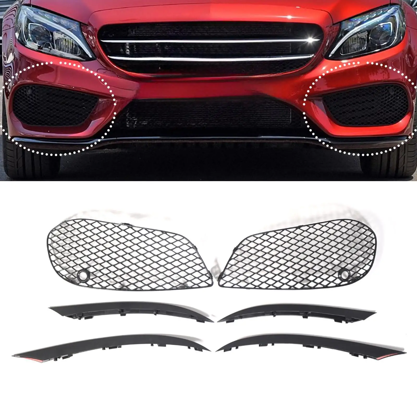 Front Lower Fog Light Grille Set 2058854023 2058854123 Left and Right for Mercedes-benz C-class W205 Accessory Spare Parts
