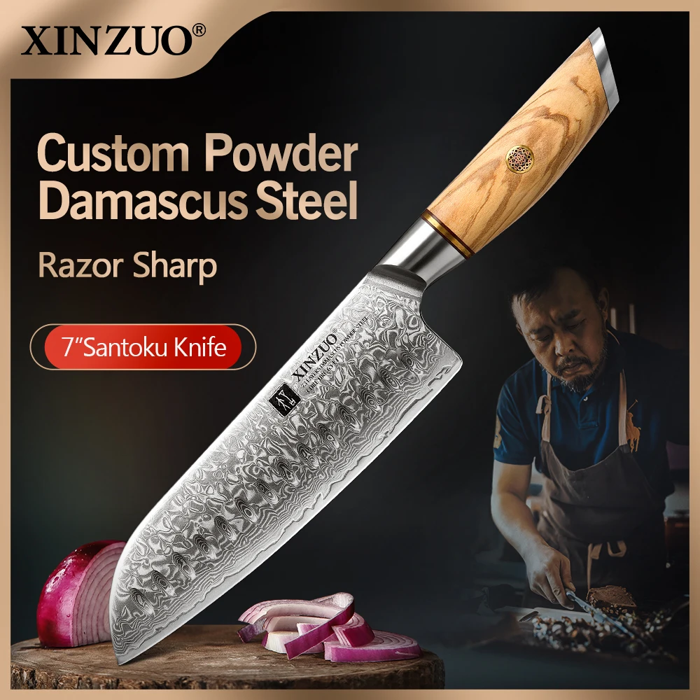 XINZUO7InchSantokuKnife73LayersRealDamascusSteelPattern