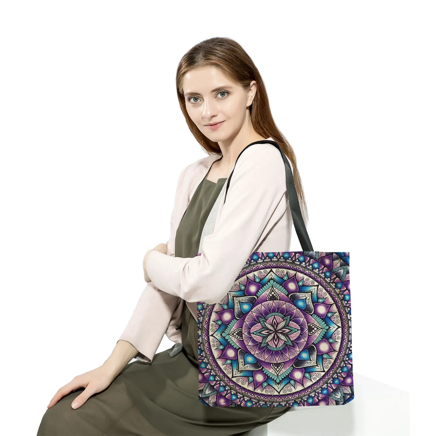 Customized Mandala Flower Tote Bags Women Eco Reusable Shopping Bag Floral Print Handbags For Lady Foldable Traveling Beach Bags