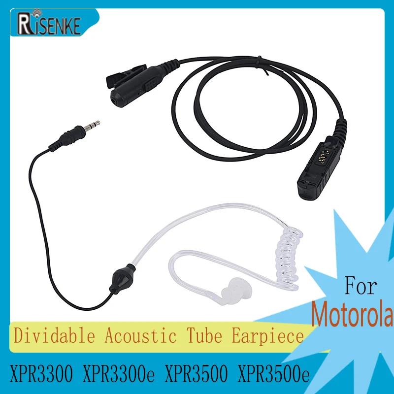 RISENKE-Acoustic Tube Earpiece for Motorola,Headset to 3.5 Audio,Walkie Talkie Radio,Dividable,XPR3300,XPR3300e,XPR3500,XPR3500e lot 5pcs replacement fbi acoustic coil air tube for motorola baofeng kenwood radio walkie talkie ptt mic earpieces headset