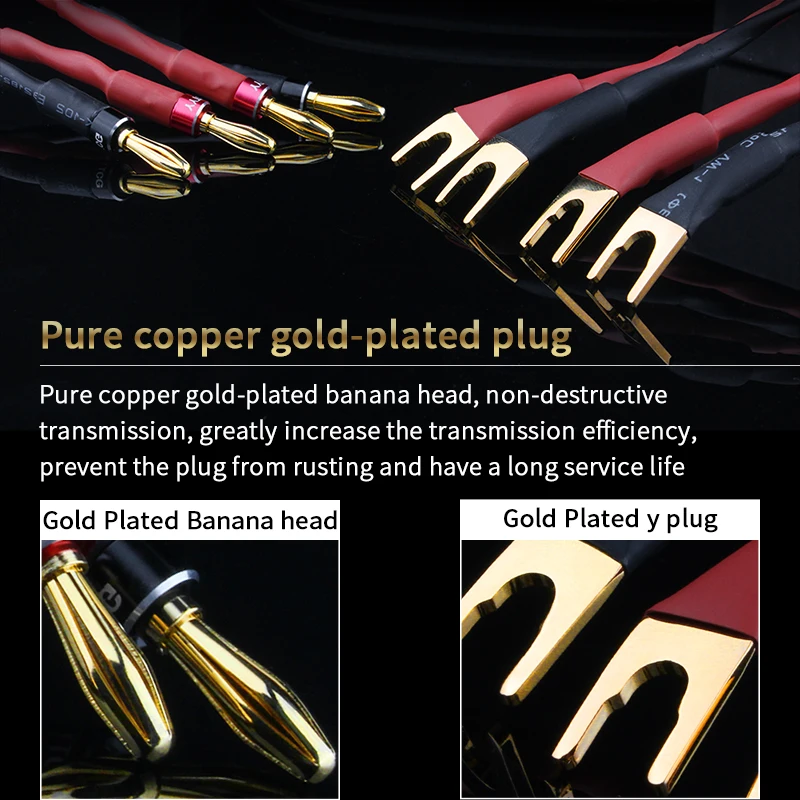 A pair HIFI Speaker audio Cable High Quality OFC Speaker Wire For Hi-fi Systems Y Plug Banana Plug Cable