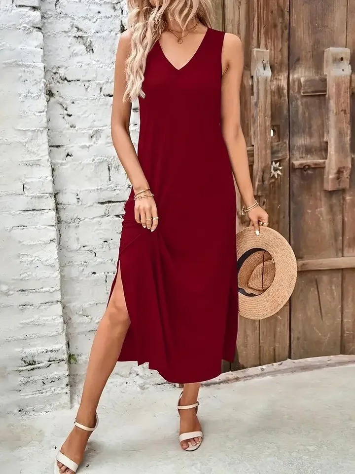 Summer Slimming Wrap Maxi Dress with Slit