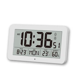 Oversized Digital Wall Clock with Temperature and Humidity Display - Multifunctional LCD Alarm Clock with Backlight - 8.5 inch (WHITE)