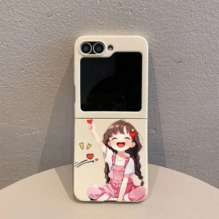 Foldable with cartoon girl print Samsung Galaxy Z Flip 3/4/5/6/7 and Motorola RAZR 40/50 Ultra/60 Pro