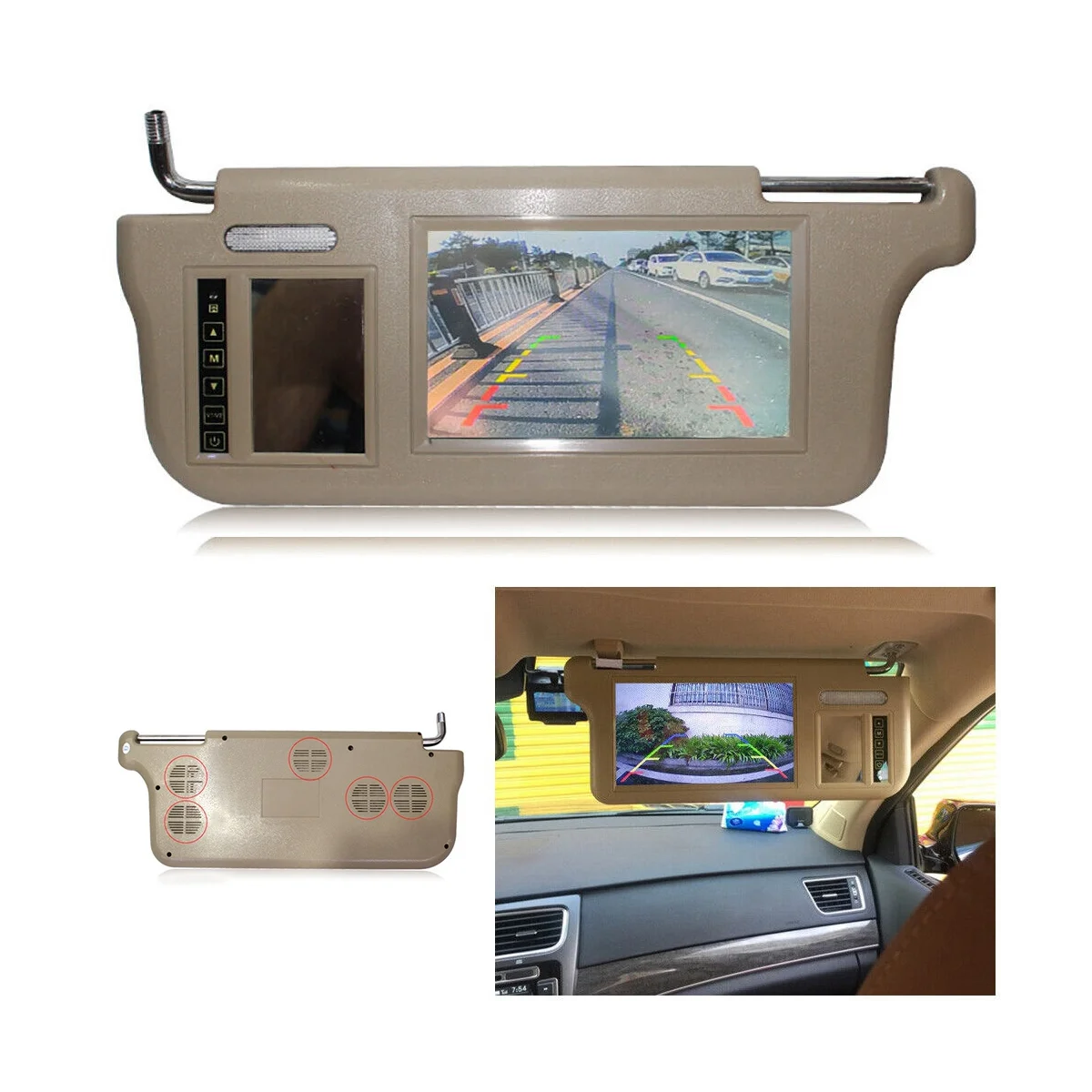 

7Inch Beige Car Left Sun Visor Rear View Mirror Screen LCD Monitor 2 Channel Video