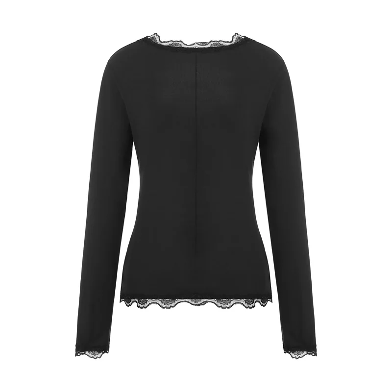 Coquette Shirt y2k Clothes Women Solid Color Lace Trim Single Breasted Long Sleeve Blouse Fairycore Clothing Streetwear