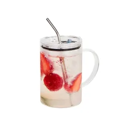 Large Capacity Glass Tumbler with Lid & Straw - Leakproof Design with Graduated Markings for Iced Coffee & Cold Beverages, 1000ml (1pc)