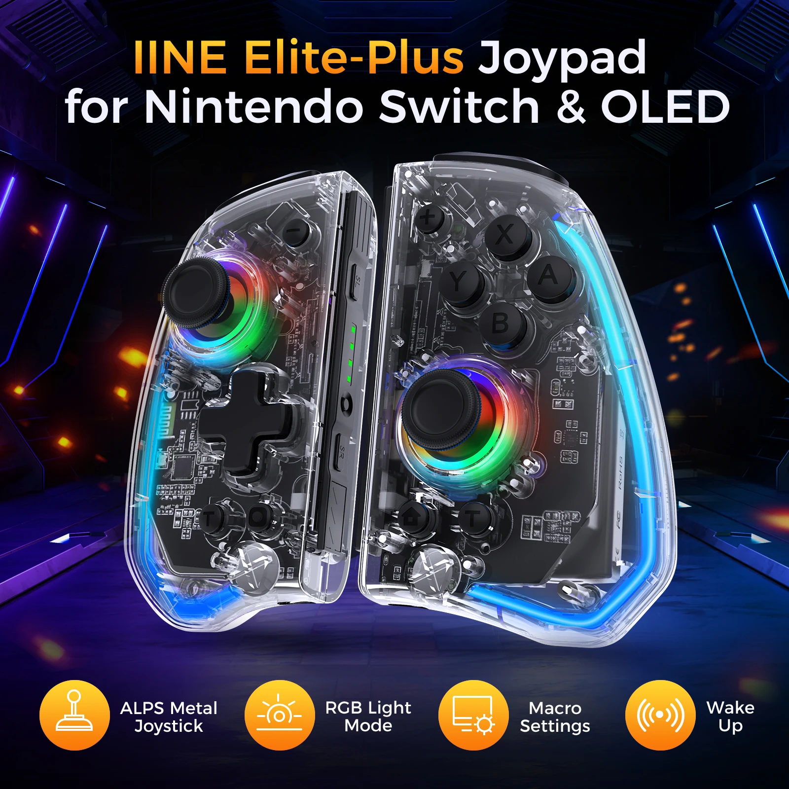 IINE Elite Plus Joypad ALPS Analog Stick No Deadzone No Drifting with Light Compatible Nintendo Swtich/Lite/OLED
