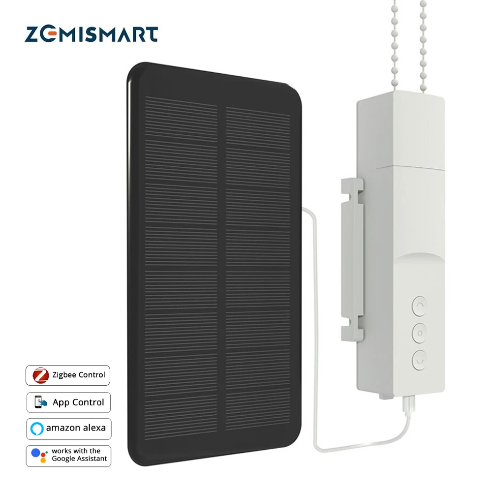 ZemismartTuyaZigbeeSmartRollerShadeDriverwithSolarPanelChain
