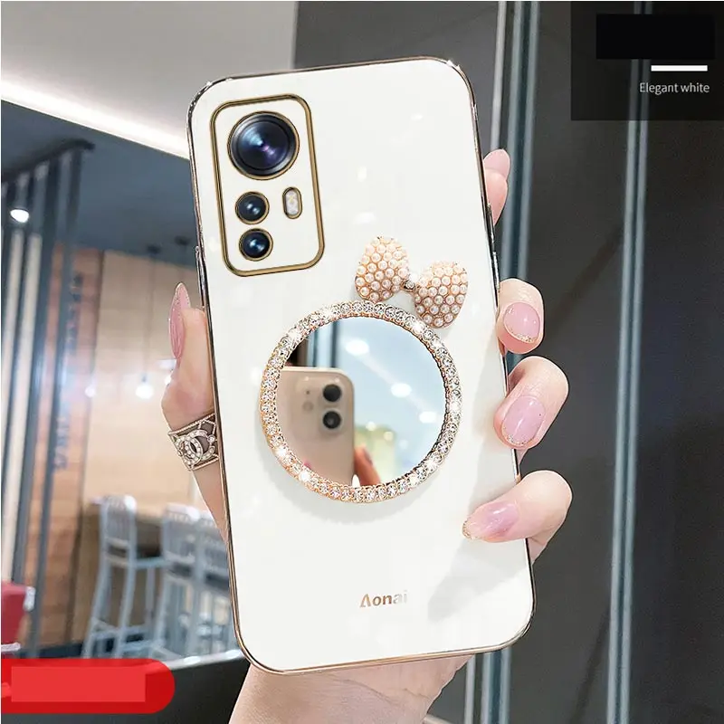 Make Up Mirror Diamond Bling Case Per Xiaomi Mi 12T 11T 12 13 10 11 Lite Mi13 Pro 13Lite 5G 8 9 9T Mi12 Stand Cover