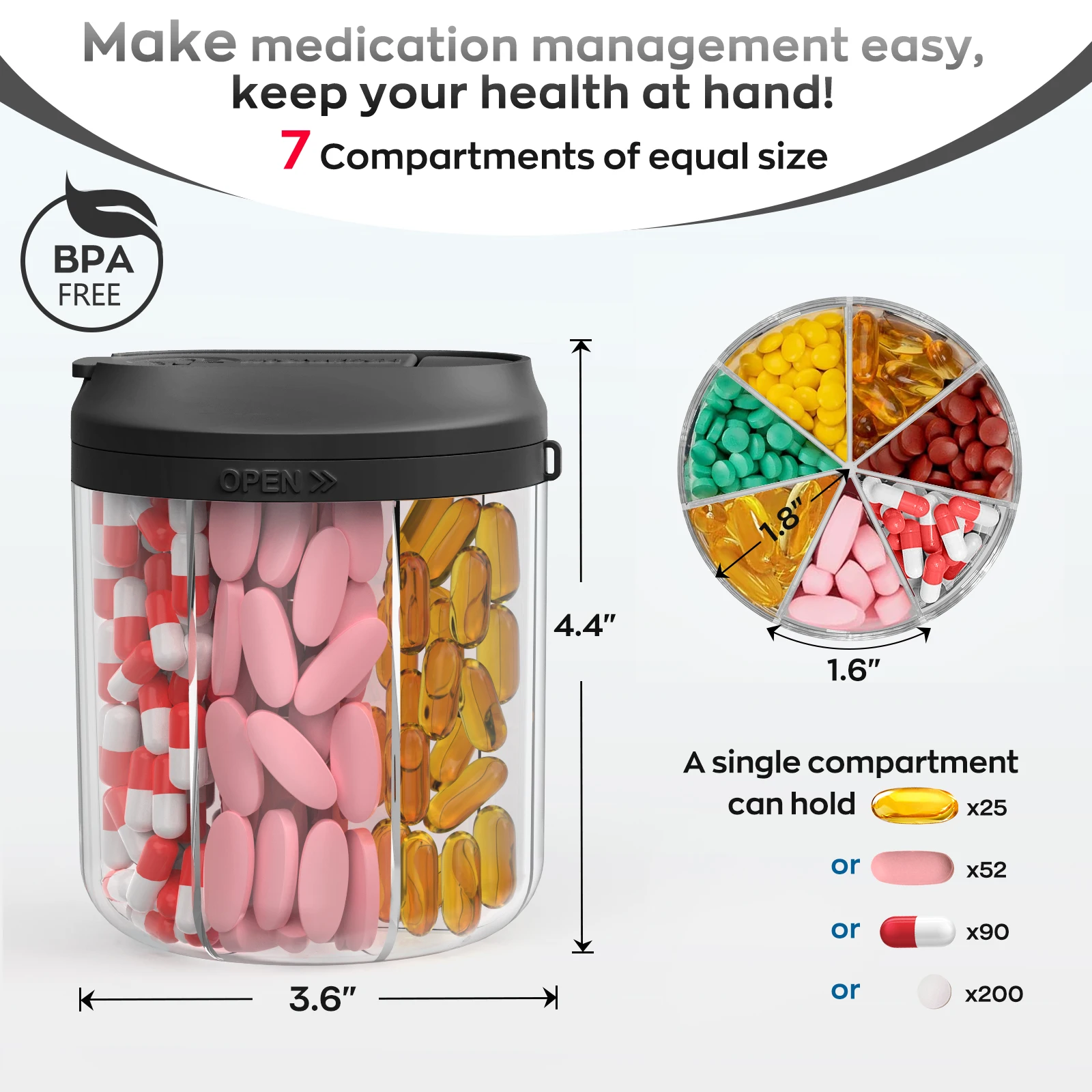 Deluxe Anti-Mix Travel Pill Organizer with Labels – Portable Weekly Supplement Case