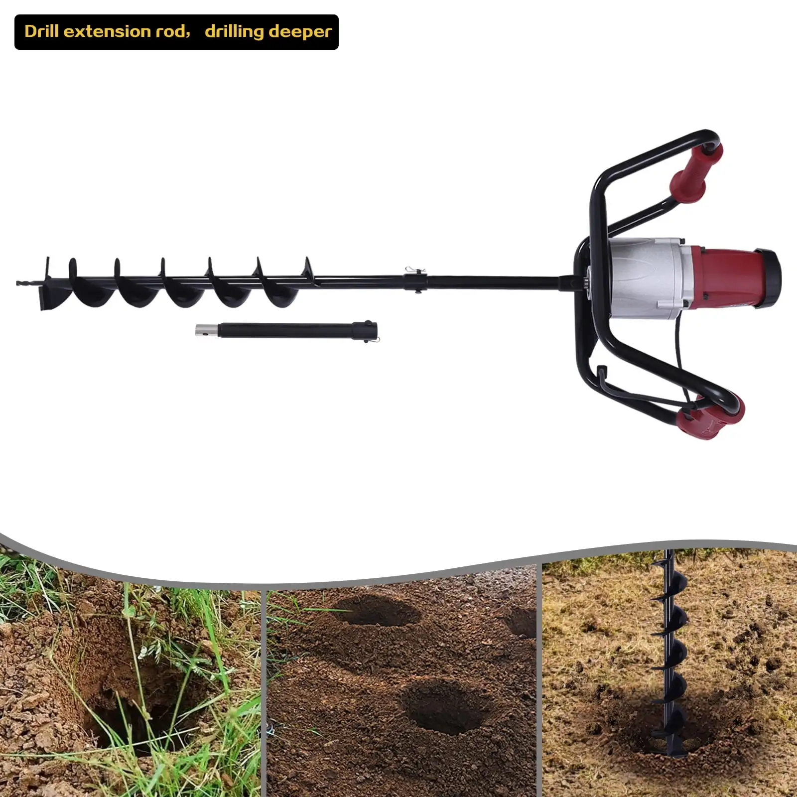 1500W Electric Post Hole Digger with 4" Bit and Extension Rod 4