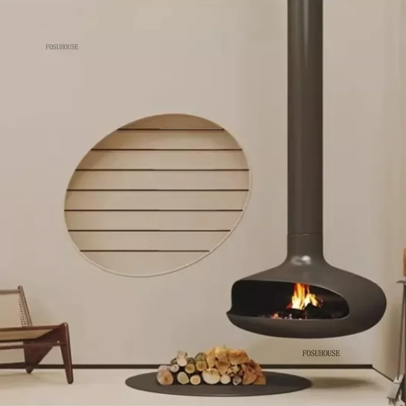 ยุโรปเหล็กคาร์บอนแขวนเตาผิงโฮมสเตย์วิลล่าห้องนั่งเล่นตกแต่ง Flying Saucer ไม้เครื่องทําความร้อนเตาผิง 1