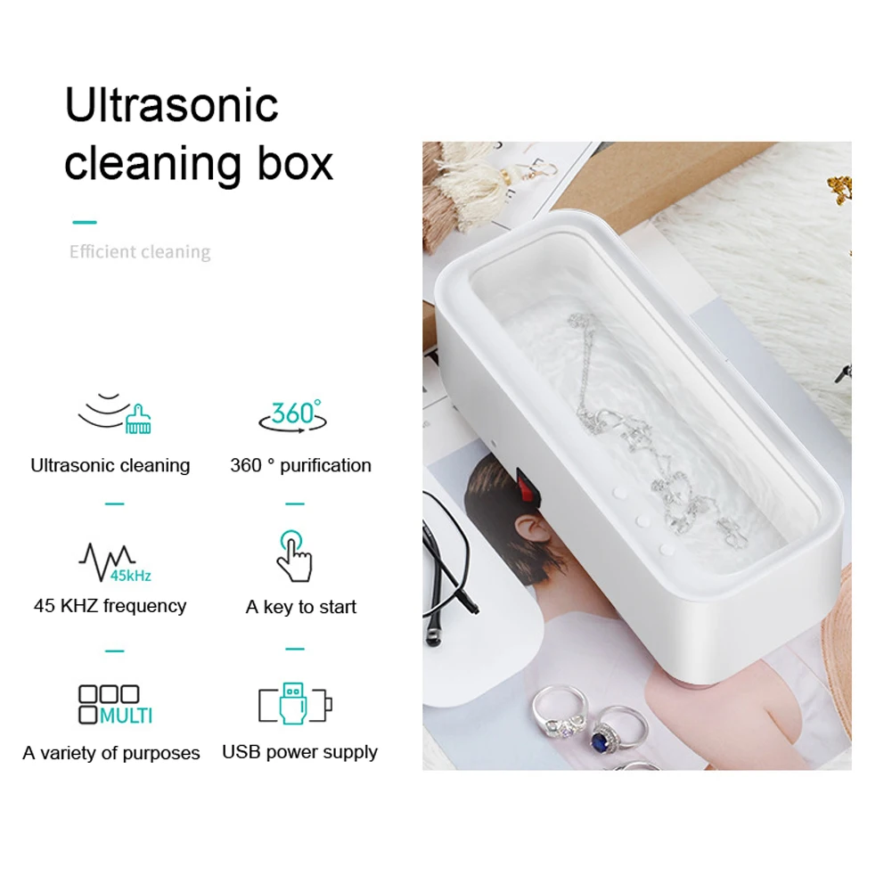 초음파 클리너 USB 초음파 청소 도구, 5W 쥬얼리 안경 청소 기계, 고주파 청소 메이크업 브러시, 45kHz