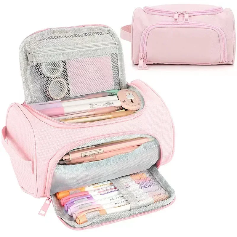 Kawaii Astuccio Portapenne Boba Rosa | 1+1+8 Con Allungamatita E Coperchi | Astuccio Telescopico Multiuso Per Trucchi E Cancelleria