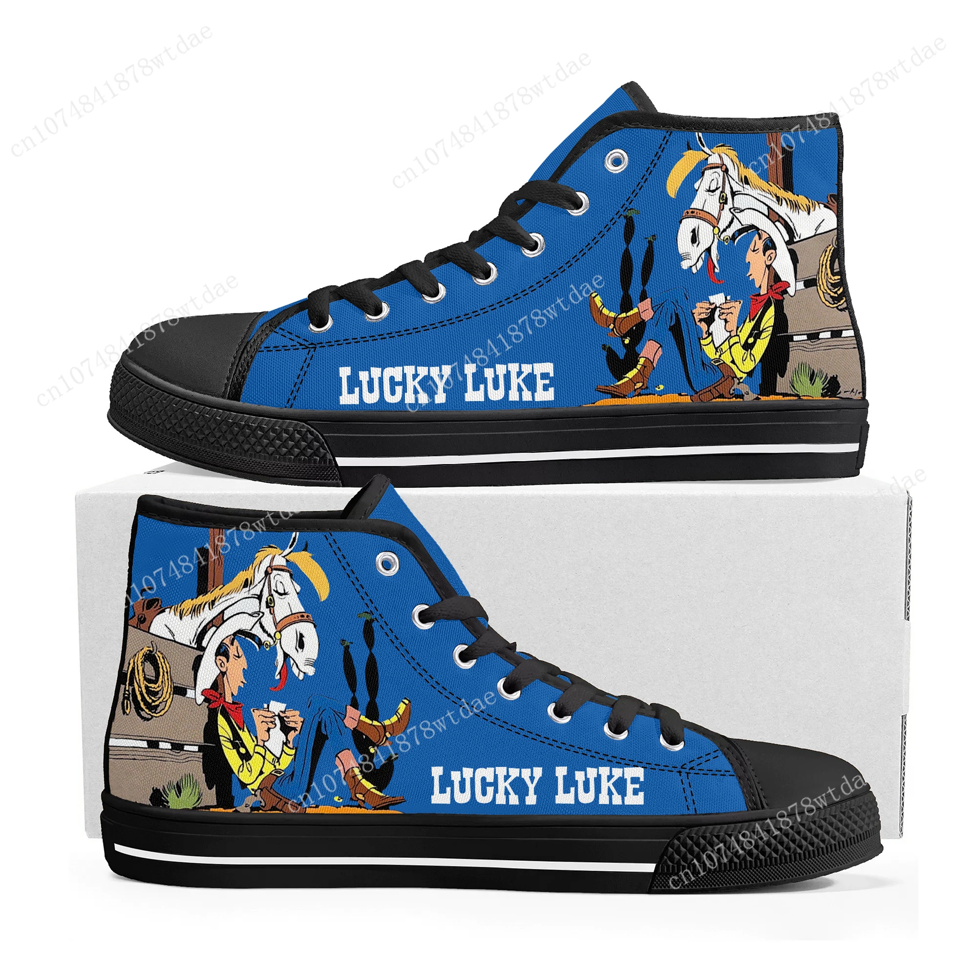 

Lucky Luke High Top Sneakers Mens Womens Teenager Cowboy High Quality Canvas Sneaker Anime Cartoon Casual Custom Made Shoes