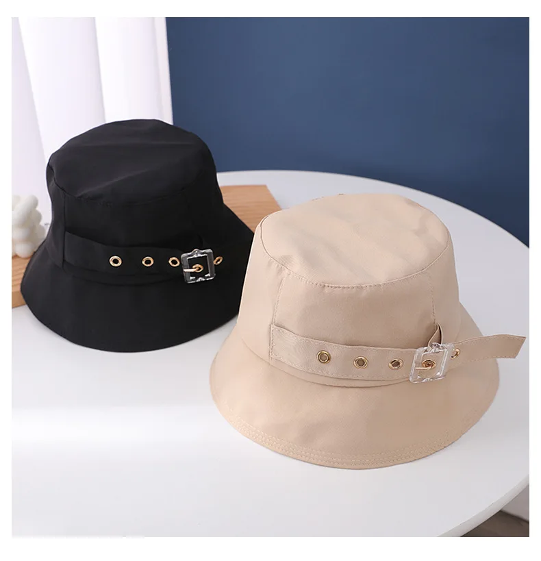 yellow bucket hat Fisherman Hat Buckle Female Spring and Summer Leisure Fashion All-match Trend Solid Color Fisherman Hat Flat Top Big Brim bucket cap