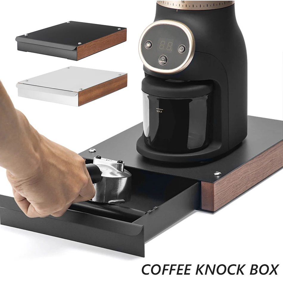 

Coffee Knock Box, Espresso Grounds Residue, Stainless Steel, Wood Drawer Style, Powder Residue Bucket for Barista
