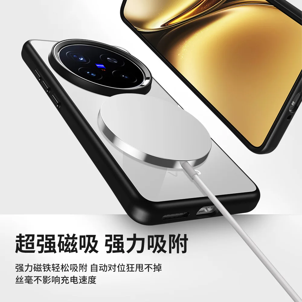 Luxury HD Magnetic Acrylic Back Cover with Wireless Charging Bumper