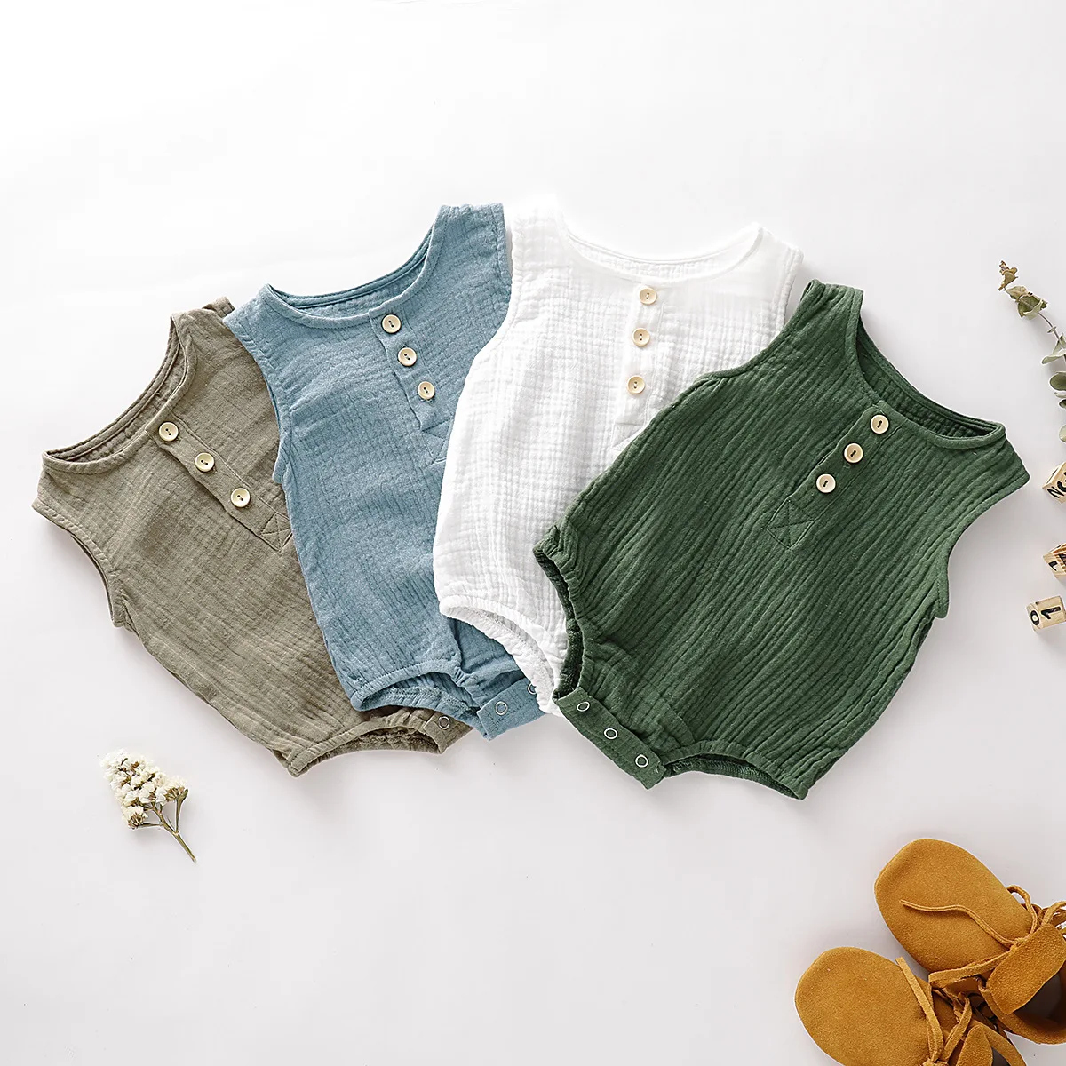 

New Baby Boys Girls Rompers Summer Infant Muslin Sleeveless Jumpsuits Newborn Rompers Solid Cotton Baby Clothing 0-2 Years old