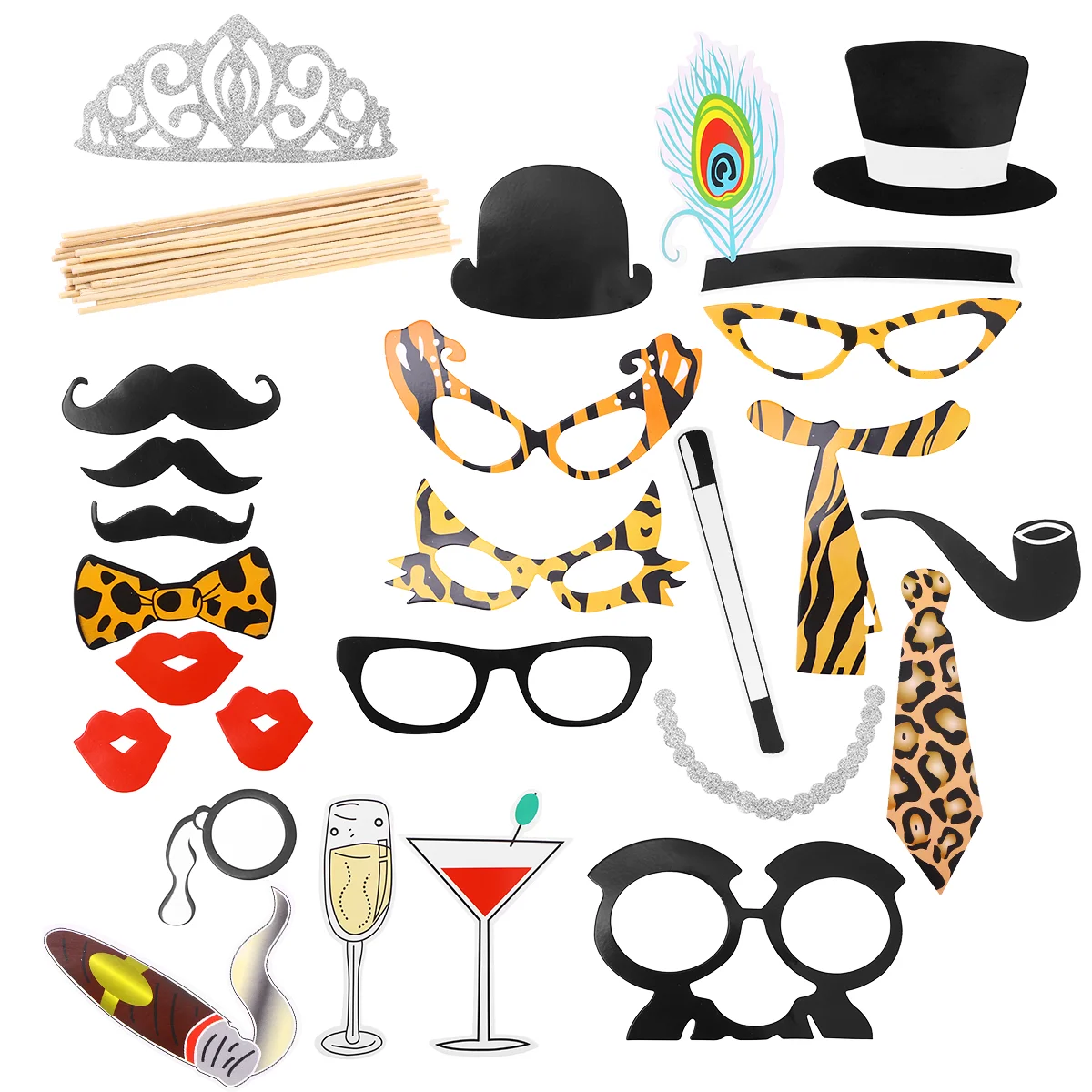

25pcs Wedding Photo Booth Props Bow Tie Leopard Design Photobooth Kits Dress Up Decoration Party Supplier