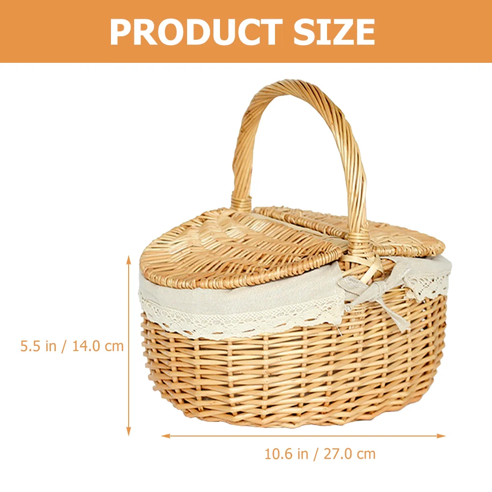 Picnic Fruit Storage Basket Easter Household Snack Container Wicker Basket with Lid Multi-function Wicker Basket Home Supply images - 6